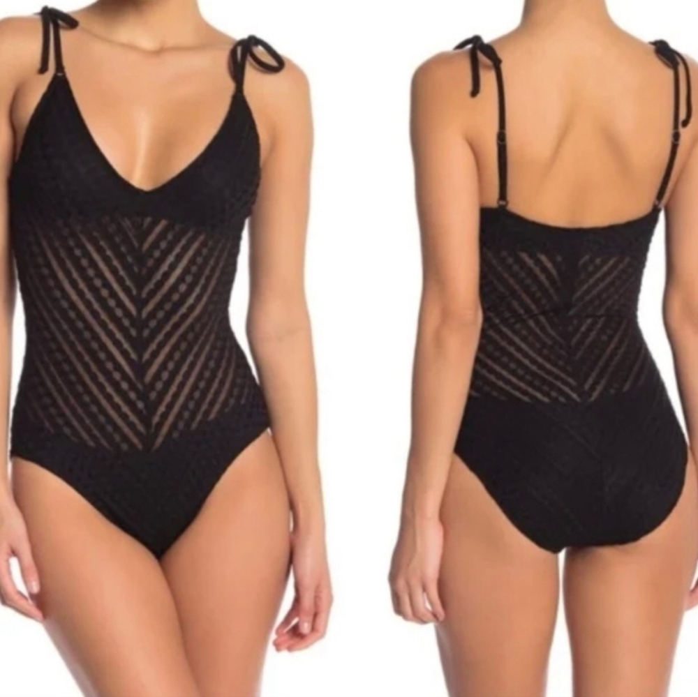 Robin Piccone Mesh Size 8 Overlay Carly One Piece Black Swimsuit